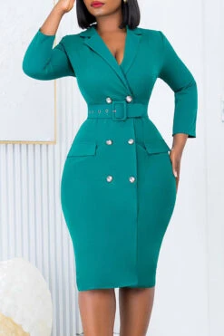 Lapel Double Breasted Belted Blazer Dress 11 Lapel Double Breasted Belted Blazer Dress -Acorpstyle XTY6242 GR 2