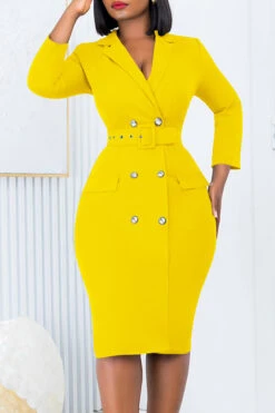 Lapel Double Breasted Belted Blazer Dress