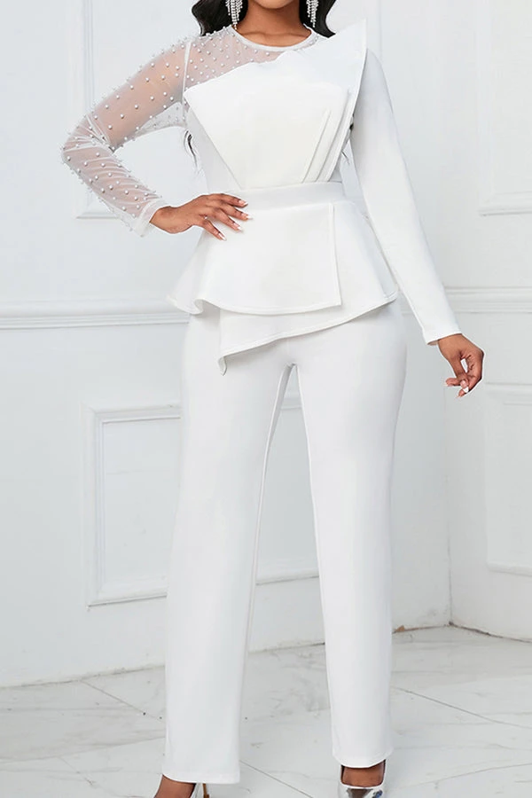 Charming Contrast Mesh Beading Jumpsuit 1 Charming Contrast Mesh Beading Jumpsuit