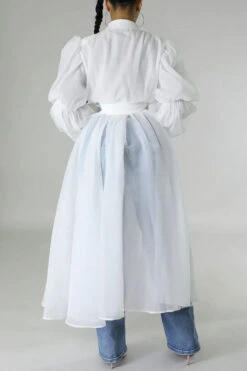 Square Neck Gathered Sleeve Shirred Top 11 Square Neck Gathered Sleeve Shirred Top -Acorpstyle XTY6251 WH 3