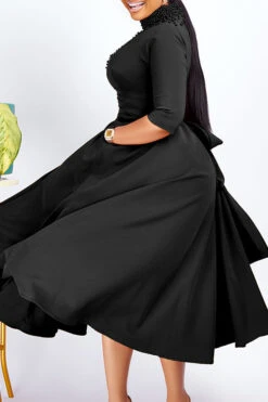 Keyhole Neck A-line Midi Dress 11 Keyhole Neck A-line Midi Dress -Acorpstyle XTY6327 BK 2