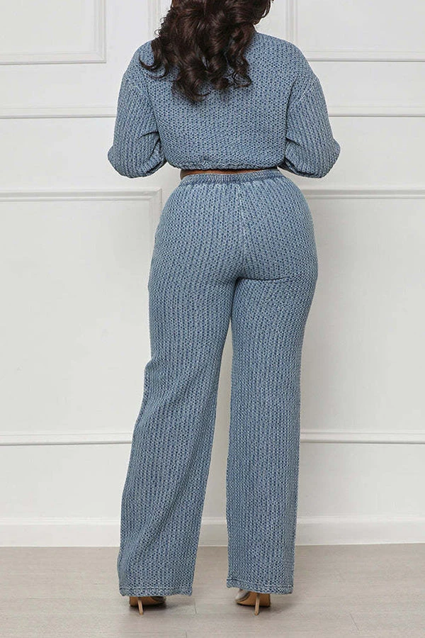 Versatile Drawstring Denim Top & Pants Set 2 Versatile Drawstring Denim Top & Pants Set - Image 2