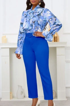 Stylish Botanical Print Blouse & Pants Set 11 Stylish Botanical Print Blouse & Pants Set -Acorpstyle XTY6349 BL 1