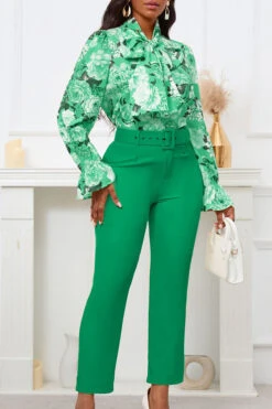 Stylish Botanical Print Blouse & Pants Set 10 Stylish Botanical Print Blouse & Pants Set -Acorpstyle XTY6349 GR 1