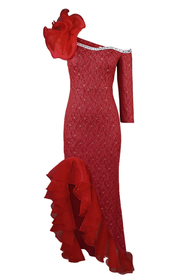 Stylish Frill Trim Glitter Maxi Dress 2 Stylish Frill Trim Glitter Maxi Dress - Image 2