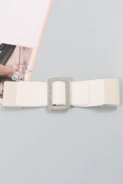 Stylish Artificial PU Rhinestones Square Buckle Belt