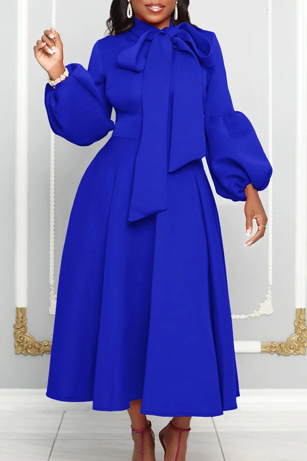 Bow Neck Lantern Sleeve A-line Dress 6 Bow Neck Lantern Sleeve A-line Dress - Image 6