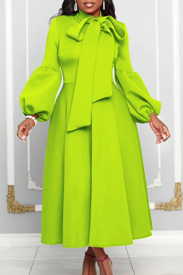 Bow Neck Lantern Sleeve A-line Dress 1 Bow Neck Lantern Sleeve A-line Dress