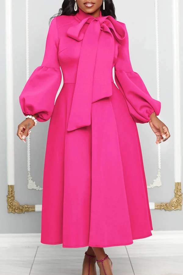 Bow Neck Lantern Sleeve A-line Dress 4 Bow Neck Lantern Sleeve A-line Dress - Image 4