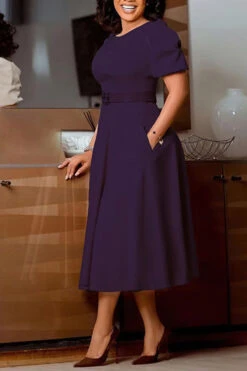 Elegant Puff Sleeve A-line Dress 7 Elegant Puff Sleeve A-line Dress -Acorpstyle XTY6479 PU 1