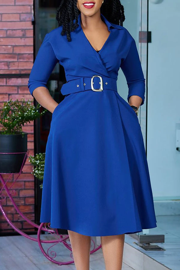 Stylish Surplice Neck Square Buckle Belt Dress 1 Stylish Surplice Neck Square Buckle Belt Dress