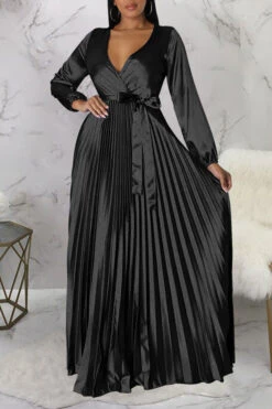 Elegant V-Neck Pleated Maxi Dress 35 Elegant V-Neck Pleated Maxi Dress -Acorpstyle XTY6520 BK 1