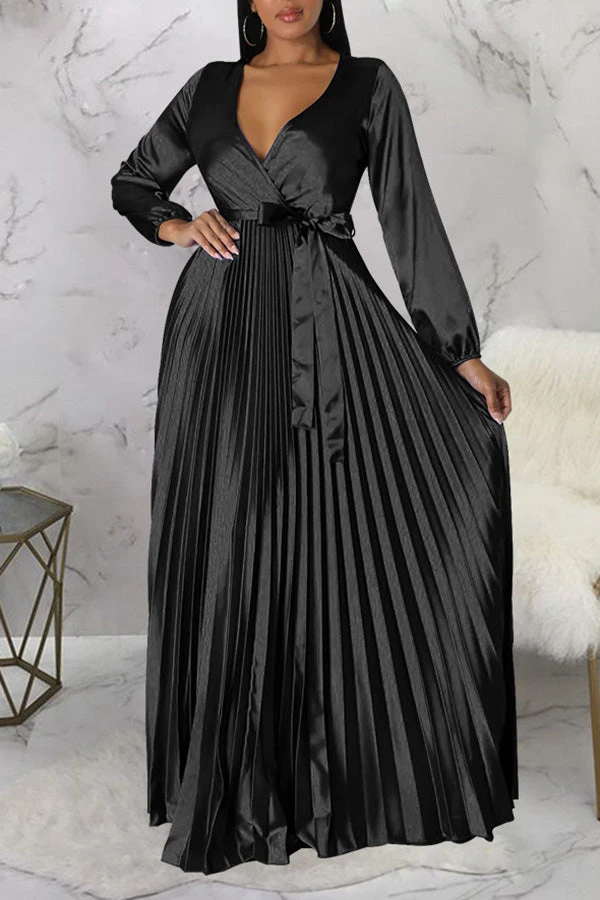 Elegant V-Neck Pleated Maxi Dress 17 Elegant V-Neck Pleated Maxi Dress - Image 17