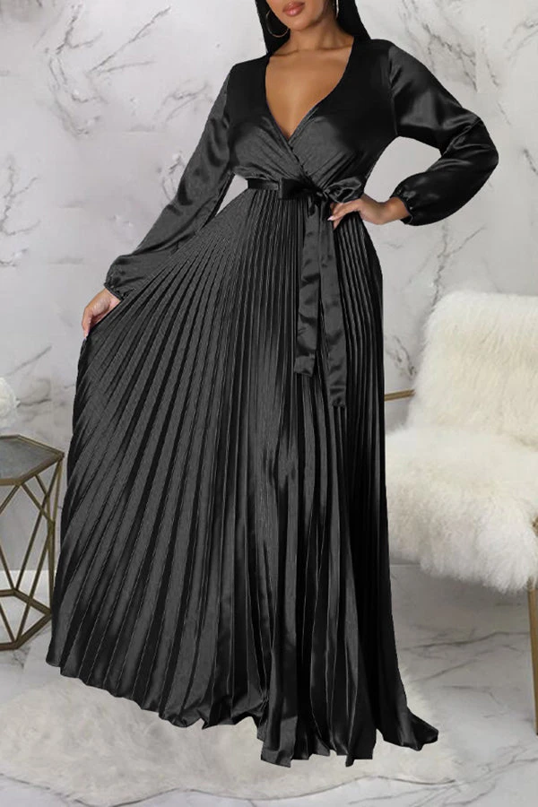 Elegant V-Neck Pleated Maxi Dress 18 Elegant V-Neck Pleated Maxi Dress - Image 18