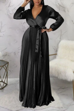 Elegant V-Neck Pleated Maxi Dress 37 Elegant V-Neck Pleated Maxi Dress -Acorpstyle XTY6520 BK 3