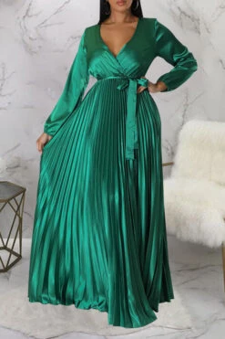 Elegant V-Neck Pleated Maxi Dress 31 Elegant V-Neck Pleated Maxi Dress -Acorpstyle XTY6520 GR 1