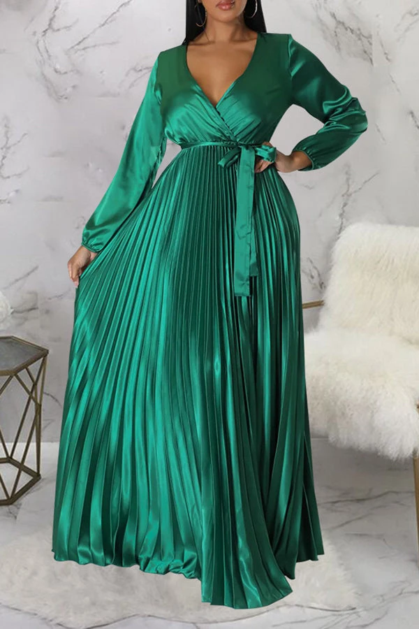 Elegant V-Neck Pleated Maxi Dress 13 Elegant V-Neck Pleated Maxi Dress - Image 13