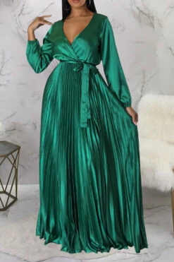 Elegant V-Neck Pleated Maxi Dress 33 Elegant V-Neck Pleated Maxi Dress -Acorpstyle XTY6520 GR 3