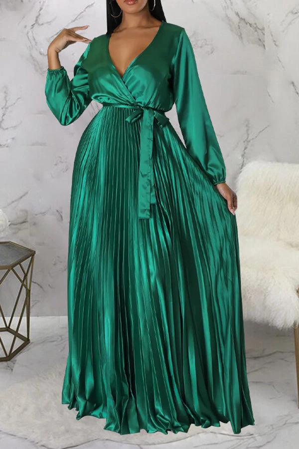 Elegant V-Neck Pleated Maxi Dress 15 Elegant V-Neck Pleated Maxi Dress - Image 15