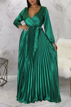 Elegant V-Neck Pleated Maxi Dress 34 Elegant V-Neck Pleated Maxi Dress -Acorpstyle XTY6520 GR 4