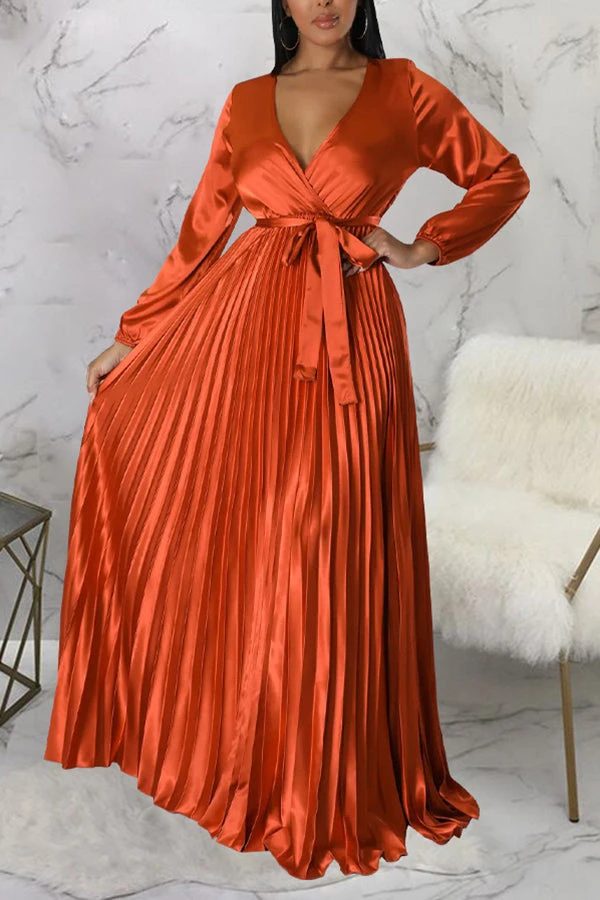 Elegant V-Neck Pleated Maxi Dress 9 Elegant V-Neck Pleated Maxi Dress - Image 9