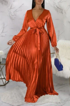Elegant V-Neck Pleated Maxi Dress 28 Elegant V-Neck Pleated Maxi Dress -Acorpstyle XTY6520 OR 2