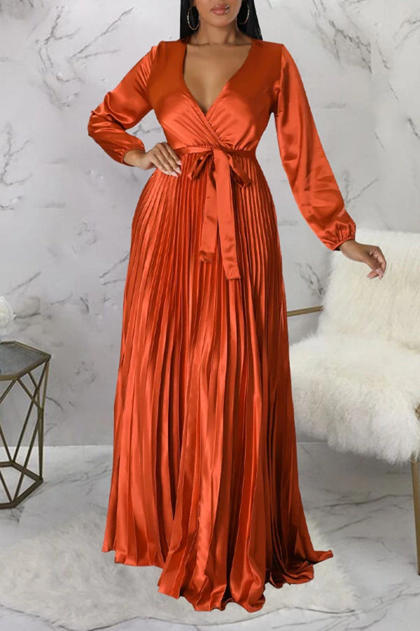 Elegant V-Neck Pleated Maxi Dress 11 Elegant V-Neck Pleated Maxi Dress - Image 11