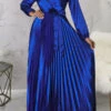 Elegant V-Neck Pleated Maxi Dress