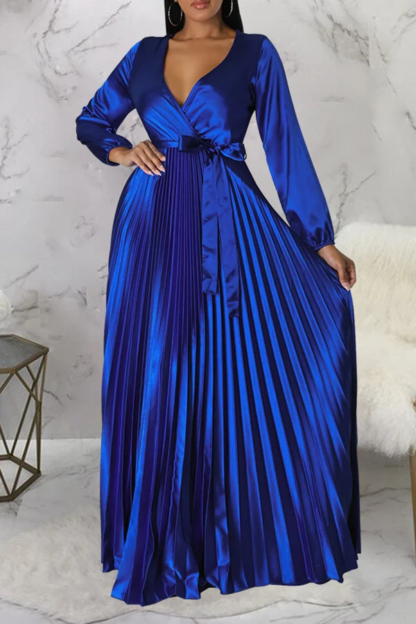 Elegant V-Neck Pleated Maxi Dress 1 Elegant V-Neck Pleated Maxi Dress
