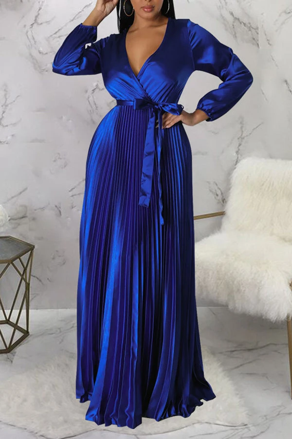 Elegant V-Neck Pleated Maxi Dress 2 Elegant V-Neck Pleated Maxi Dress - Image 2