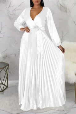 Elegant V-Neck Pleated Maxi Dress 23 Elegant V-Neck Pleated Maxi Dress -Acorpstyle XTY6520 WH 1