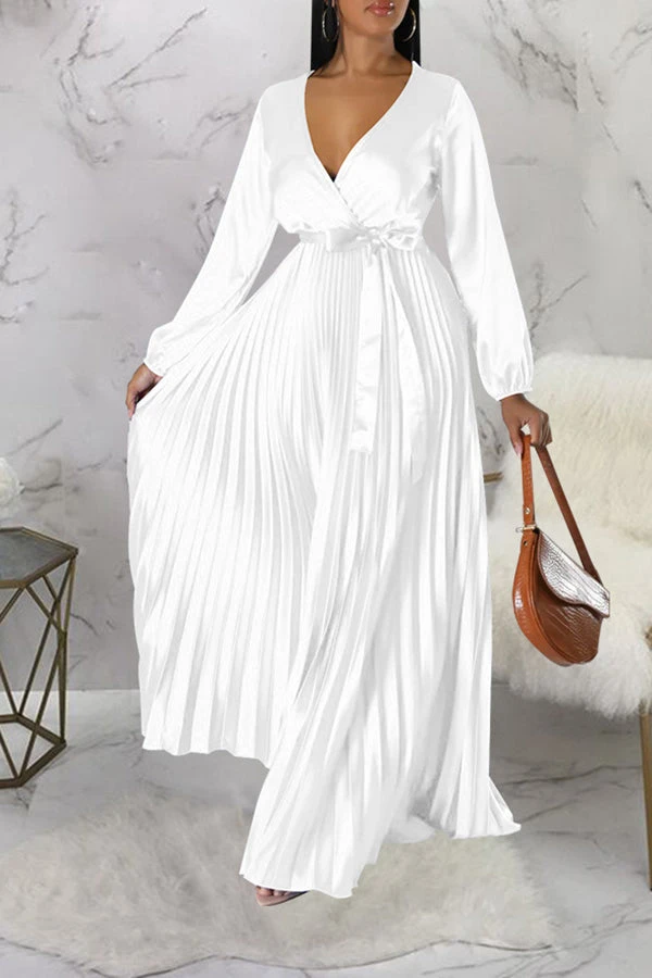 Elegant V-Neck Pleated Maxi Dress 8 Elegant V-Neck Pleated Maxi Dress - Image 8