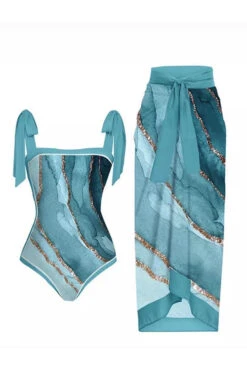 Retro Print One-Piece Swimsuit & Cover-Up Skirt Set 12 Retro Print One-Piece Swimsuit & Cover-Up Skirt Set -Acorpstyle XTY6580 BL 1