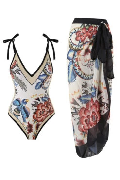 Stylish Slim One-Piece Swimsuit & Cover-Up Skirt Set 25 Stylish Slim One-Piece Swimsuit & Cover-Up Skirt Set -Acorpstyle XTY6582 BK 1