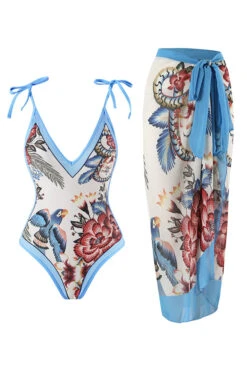 Stylish Slim One-Piece Swimsuit & Cover-Up Skirt Set 21 Stylish Slim One-Piece Swimsuit & Cover-Up Skirt Set -Acorpstyle XTY6582 BL 1