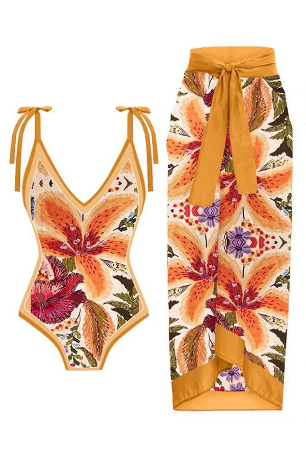 Stylish Slim One-Piece Swimsuit & Cover-Up Skirt Set 1 Stylish Slim One-Piece Swimsuit & Cover-Up Skirt Set