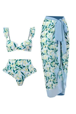 Allover Print Flutter Top & Pants Three-piece Set 6 Allover Print Flutter Top & Pants Three-piece Set -Acorpstyle XTY6585 GR 1