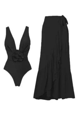 Fashion Twist Front Romper & Ruffle Hem Set 15 Fashion Twist Front Romper & Ruffle Hem Set -Acorpstyle XTY6589 BK 1