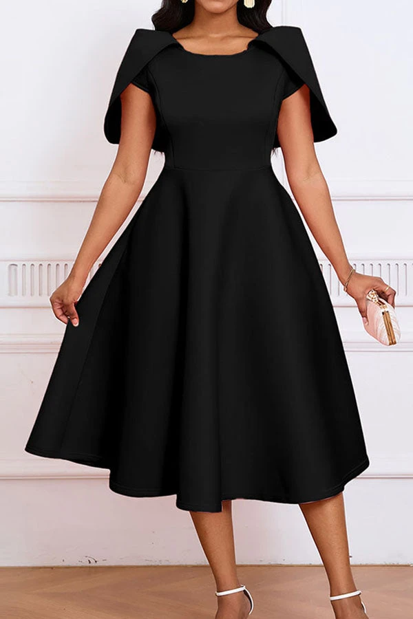 Elegant Solid Shawl Sleeve A-line Dress 7 Elegant Solid Shawl Sleeve A-line Dress - Image 7