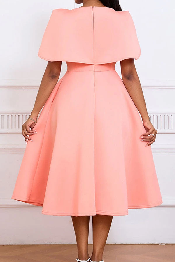 Elegant Solid Shawl Sleeve A-line Dress 6 Elegant Solid Shawl Sleeve A-line Dress - Image 6