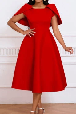 Elegant Solid Shawl Sleeve A-line Dress 10 Elegant Solid Shawl Sleeve A-line Dress -Acorpstyle XTY6642 RE 1