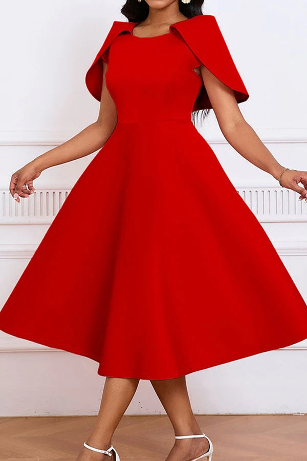 Elegant Solid Shawl Sleeve A-line Dress 4 Elegant Solid Shawl Sleeve A-line Dress - Image 4