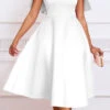 Elegant Solid Shawl Sleeve A-line Dress