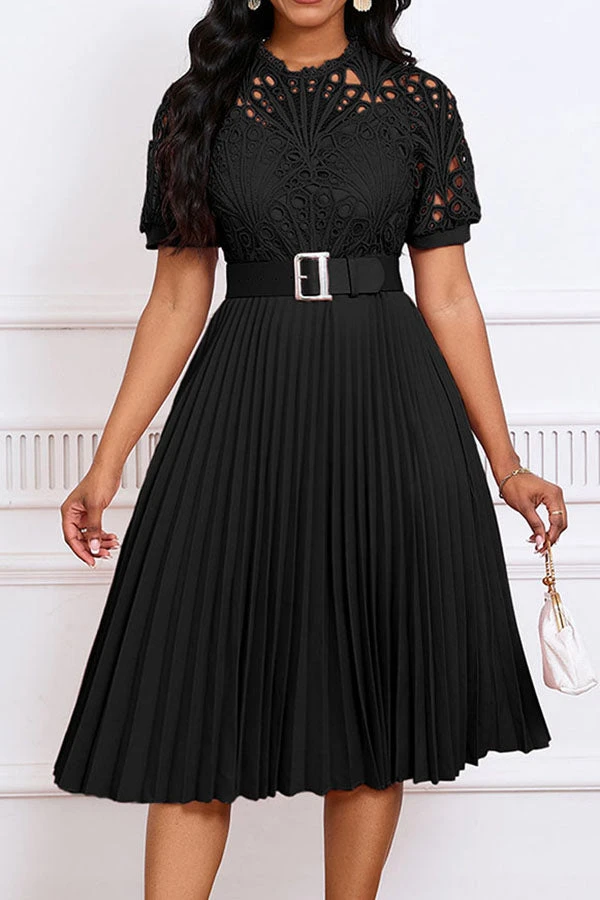 Elegant Lace Pleated A-line Dress 8 Elegant Lace Pleated A-line Dress - Image 8