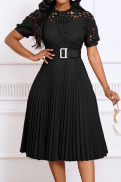 Elegant Lace Pleated A-line Dress 17 Elegant Lace Pleated A-line Dress -Acorpstyle XTY6643 BK 2