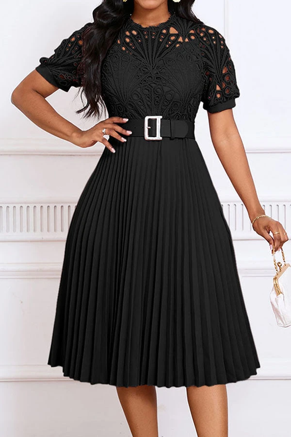 Elegant Lace Pleated A-line Dress 9 Elegant Lace Pleated A-line Dress - Image 9