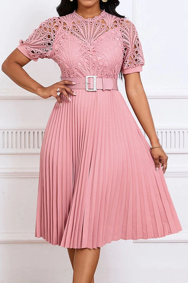 Elegant Lace Pleated A-line Dress 5 Elegant Lace Pleated A-line Dress - Image 5