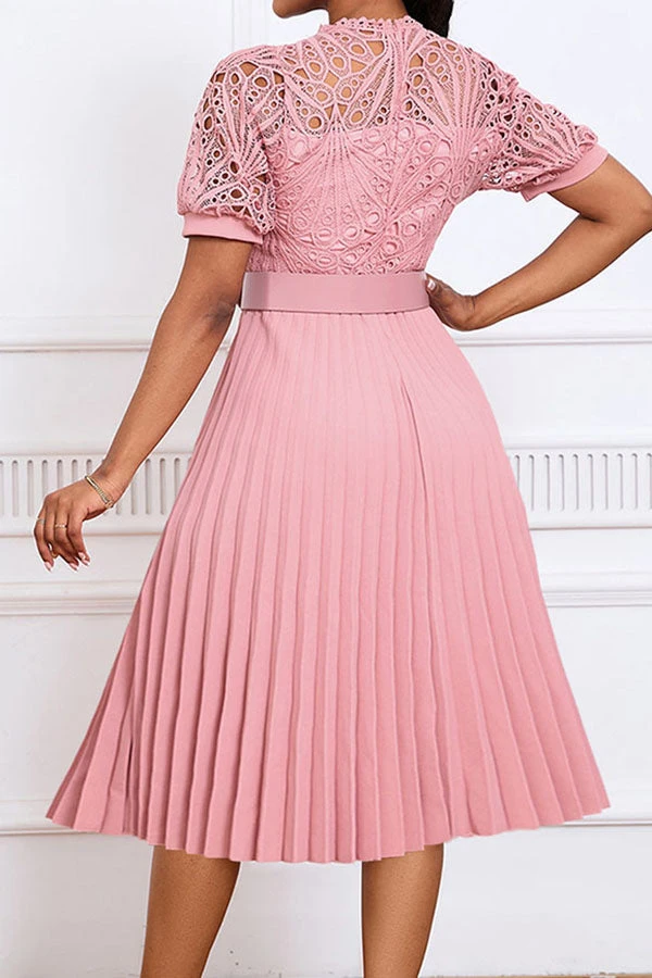 Elegant Lace Pleated A-line Dress 7 Elegant Lace Pleated A-line Dress - Image 7