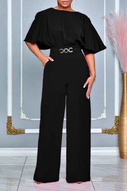 Stylish Flutter Sleeve Ruched Jumpsuit 11 Stylish Flutter Sleeve Ruched Jumpsuit -Acorpstyle XTY6652 BK 1