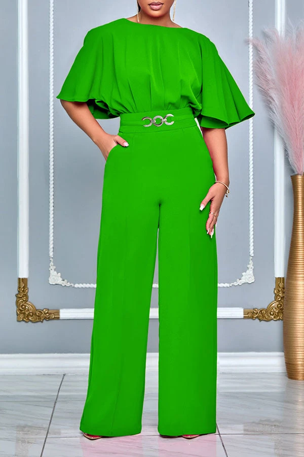 Stylish Flutter Sleeve Ruched Jumpsuit 5 Stylish Flutter Sleeve Ruched Jumpsuit - Image 5